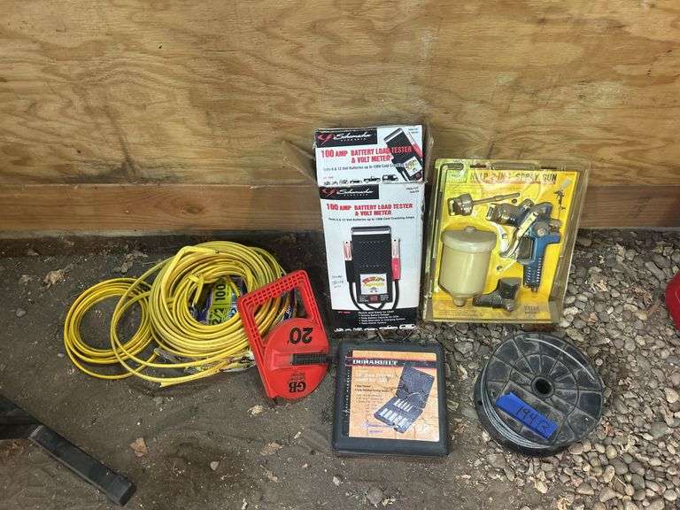 Romex 12/2 Wire, HVLP Spray Gun, Reel Of Cable, SAE Socket Set, & Battery Load Tester