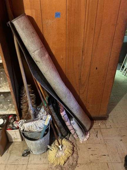Mop Bucket, Mops, Carpet Remnant, Rugs, & More