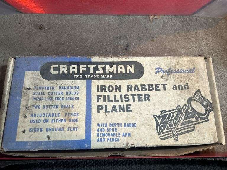 Craftsman Rabbet Plane, 1968 Chevy Owners Manual, Clipboard from Norma ND, Buck Knife, & Weathervane