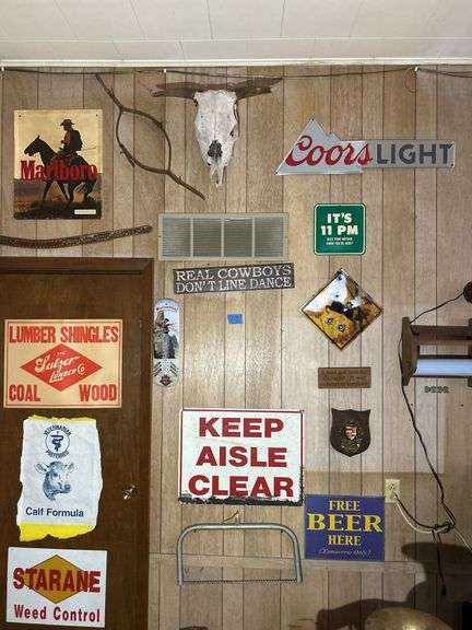 Busch, Winston, Coors, Marlboro, etc Signs, Skull, Paul's Belt, Norwegian Chain Saw