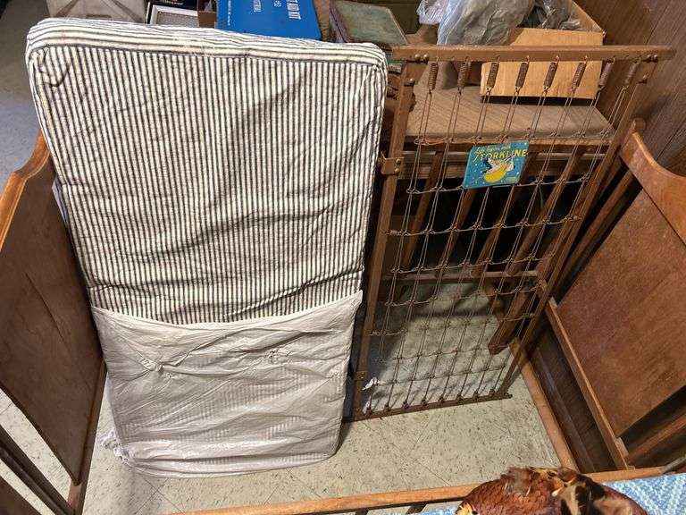 Old Crib with Cool Storkline Furniture Tag