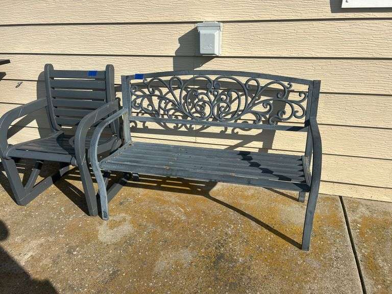 Metal Bench & Wood Chair