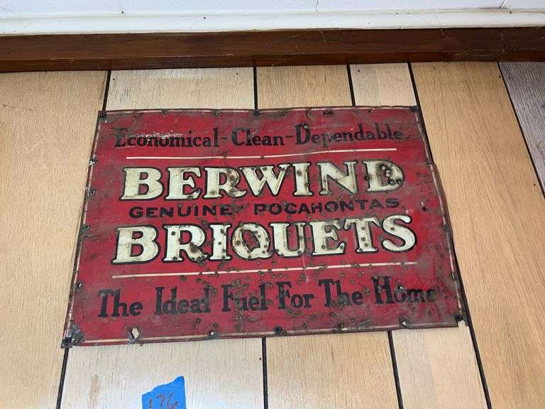 Berwind Genuine Pocahontas Briquets Embossed Metal Sign