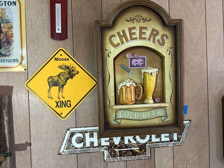 Group of Wall Hangings - Metal Signs, Hoofed Gun Holder, and More Decor