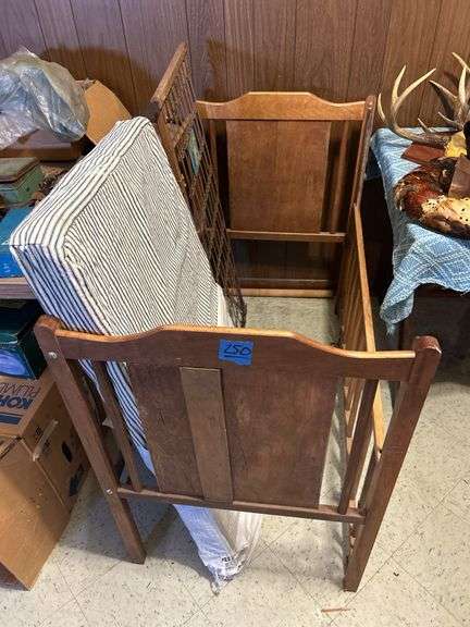Old Crib with Cool Storkline Furniture Tag