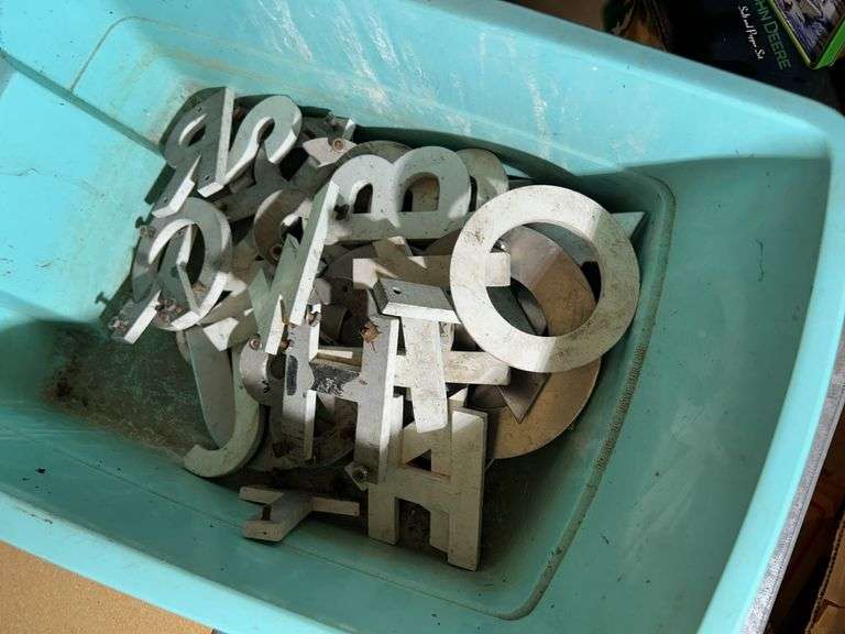 Heavy Glass Bar Glasses & a Collection of Metal Letters