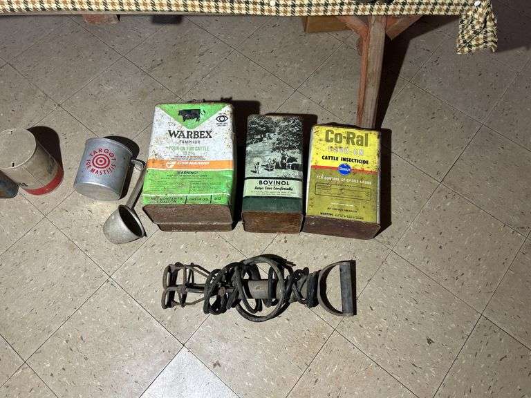Collection of Oil Cans & Related Plus a "B" Branding Iron & a Bench