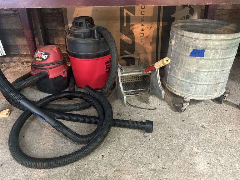 Metal Mop Bucket & Two Shop Vacs