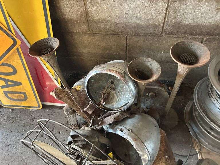 Victor Fan, Car Parts, Horns, & Griswold Stove (Broken)