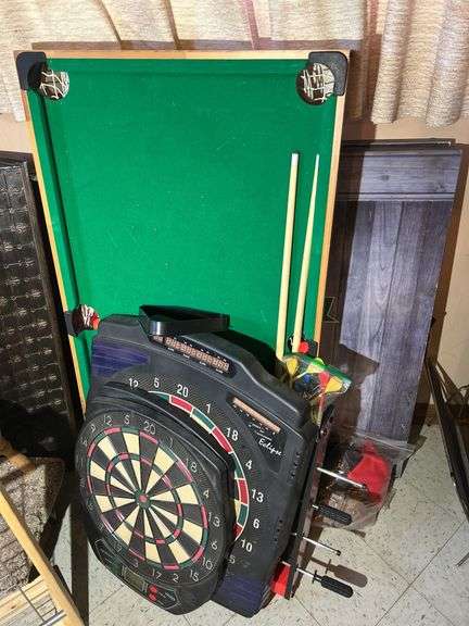 Dart Boards, Pool Table, Foosball Table, & Corn Hole Boards