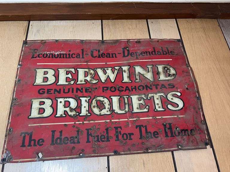 Berwind Genuine Pocahontas Briquets Embossed Metal Sign