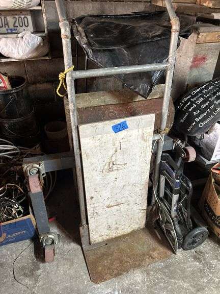 Hand Cart, Rolling Frame, Light Duty Carts, Snowblower Cover Frame, & Stone Boat with Old Sign