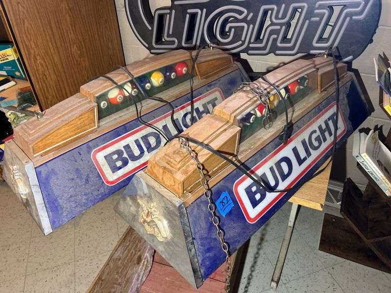 Bud Light Signs & a Wooden Wood Rubbers Box