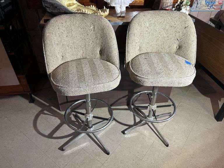 Pair of Padded Swivel Bar Stools
