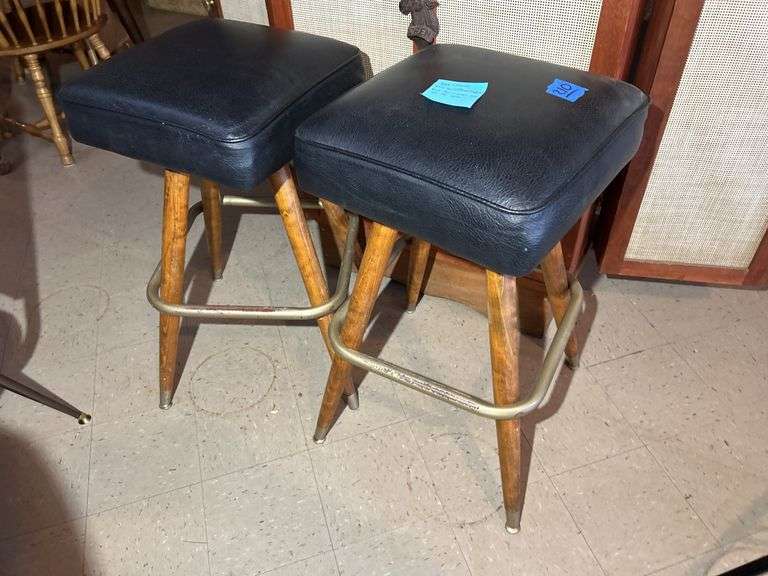 Pair of Padded Swivel Bar Stools