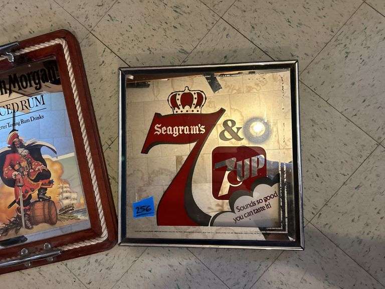 Captain Morgan Mirror, Seagram's 7 Cardboard Sign, Seagram's 7 & 7-Up Mirror