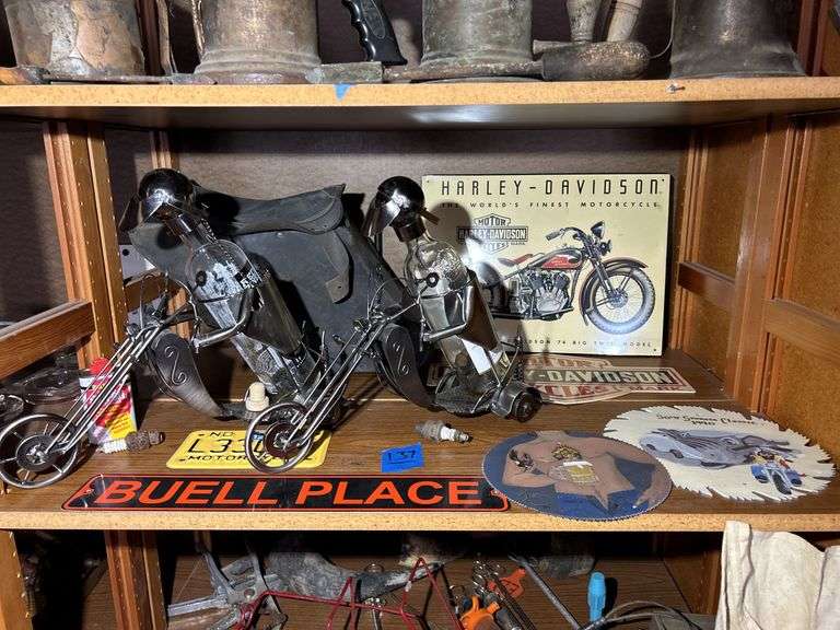 Two Harley-Davidson Signs & Related Motorcycle Themed Items