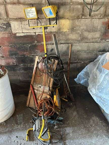 Shop Lights, Big Bertha Burner, Handyman Jack, Floor Jack, Jumper Cables, & Creeper