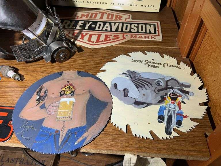 Two Harley-Davidson Signs & Related Motorcycle Themed Items