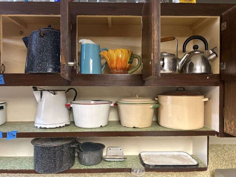 Enamel Coffee Pots, Other Enamel Pieces, Teapots, & Pitchers