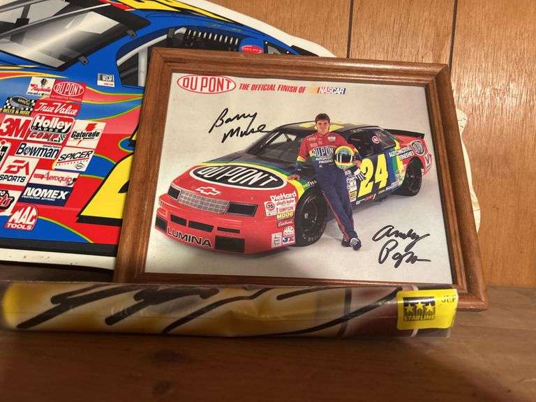 Jeff Gordon Picture with Autographs, Rolled Up Poster, & Plastic Car Sign