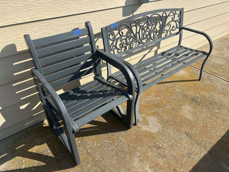 Metal Bench & Wood Chair