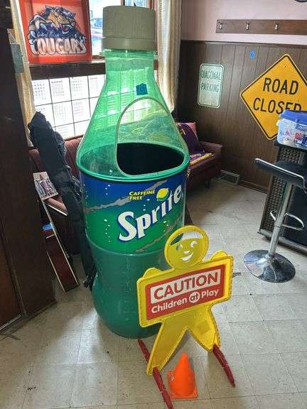Large Sprite Bottle Cooler & Children at Play Sign