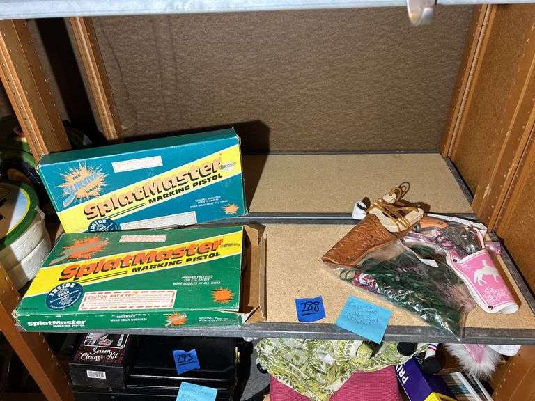Cap Gun, Slingshot, & 2 Splatmaster Marking Pistols