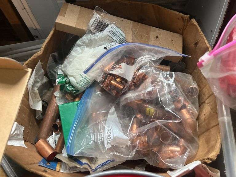 Contents of Tabletop - Tools, Wrenches, Painting Supplies, Fixtures, Copper Fittings, & Map Pro Gas