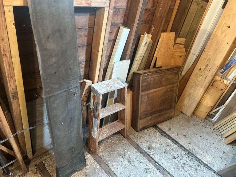 Collection of Wood Pieces, Small Step Ladder, & Drawer
