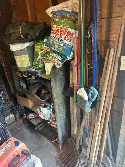 Wooden Shelf with Contents & Tools