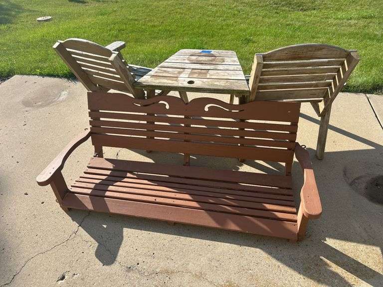 Wood Patio Chair Set & Porch Swing