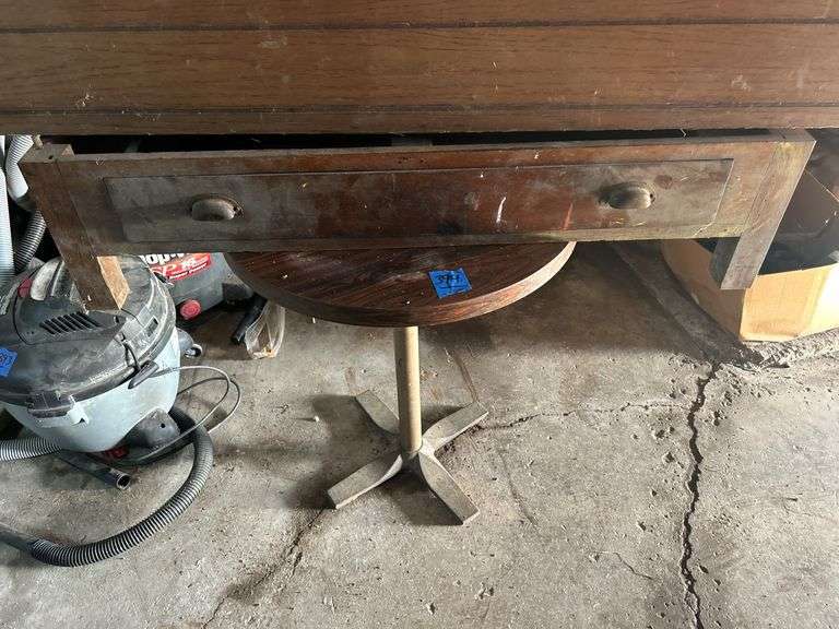 Small Round Table, Drawer on a Stand, & Large Toolbox
