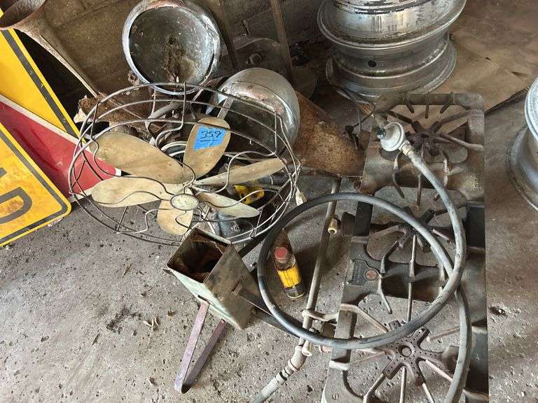 Victor Fan, Car Parts, Horns, & Griswold Stove (Broken)