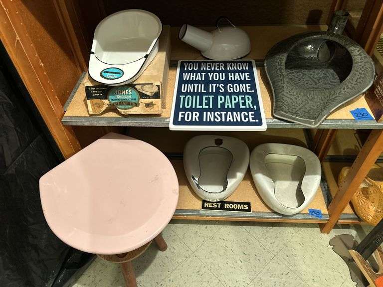 Enamel Bed Pans & a Stool