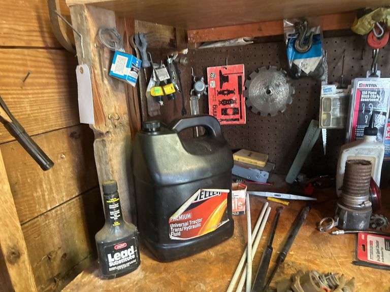 Contents of Countertop & Pegboard - Tools, Hardware, Shop Rags, & More