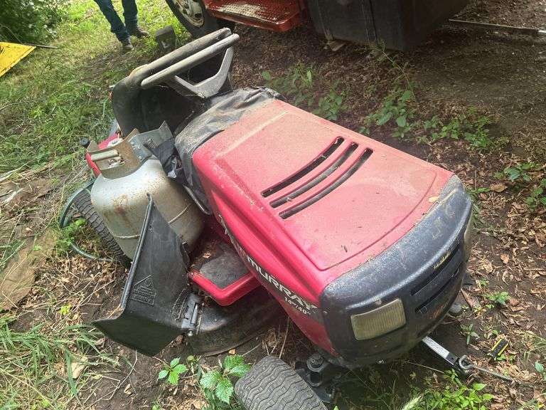 Engine Stand, Small Disc, Old Propane Tanks, Riding Lawnmower, & More