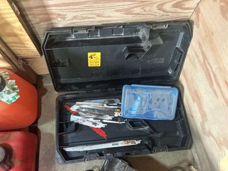 Battery Charger, Dewalt Tool Case, & Gas Cans