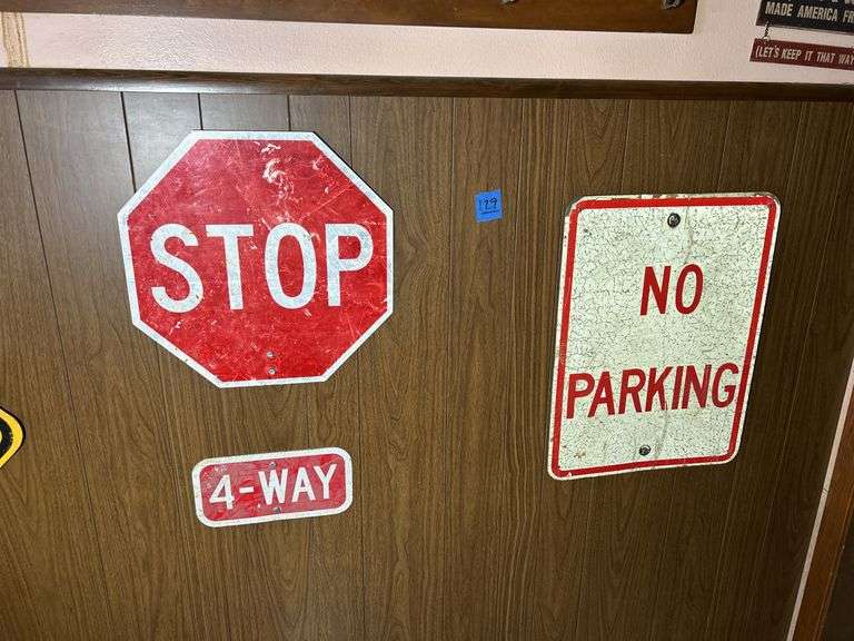 Stop, 4 Way, & No Parking Signs