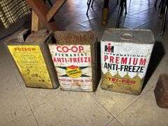 Collection of Oil Cans & Related Plus a "B" Branding Iron & a Bench