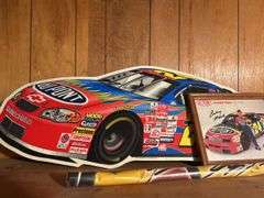 Jeff Gordon Picture with Autographs, Rolled Up Poster, & Plastic Car Sign