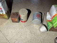 Collection of Oil Cans & Related Plus a "B" Branding Iron & a Bench