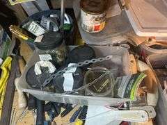 Contents of Tabletop - Tools, Wrenches, Painting Supplies, Fixtures, Copper Fittings, & Map Pro Gas