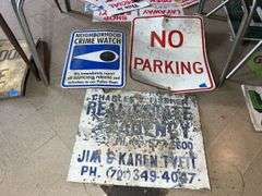 Neighborhood Watch, No Parking, & Shot Up Real Estate Sign