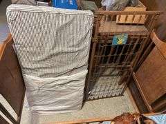 Old Crib with Cool Storkline Furniture Tag