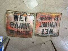 Pair Of Old Embossed Steel School Zone Signs