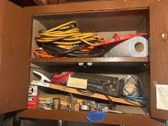Contents of Cupboard - Padlocks, Radio, Extension Cords, & More