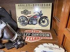 Two Harley-Davidson Signs & Related Motorcycle Themed Items