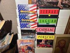Magazine Rack with Books, Painting by D Smith & some Prints