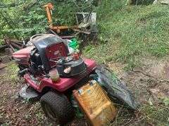 Engine Stand, Small Disc, Old Propane Tanks, Riding Lawnmower, & More